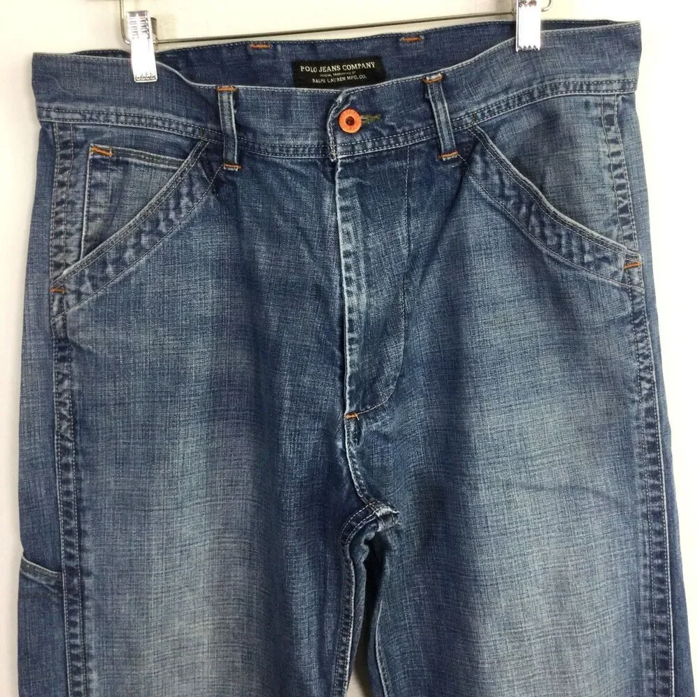 Polo Ralph Lauren Jeans Co Mens Cargo Carpenter Vintage Jeans Blue Size 34